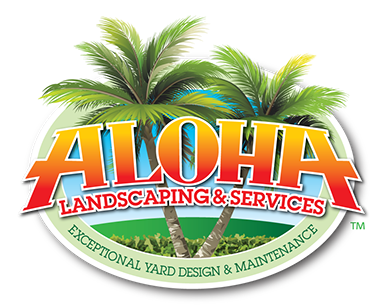 Aloha Landscaping and Services logo. Exceptional yard design and maintenance of your trees, lawn, flowers, shrubs, water and irrigation.